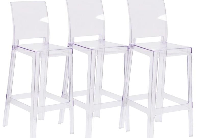 SET OF 3 TRANSPARENT GHOST BARSTOOLS 43" (1 of 9)