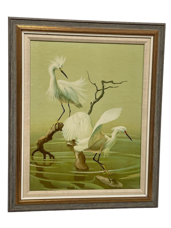 ROGER TORY PETERSON SNOWY EGRET OIL PAINTING 32.5" (1 of 5)