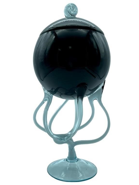 MODERN ART GLASS LIDDED COMPOTE 13" (1 of 6)