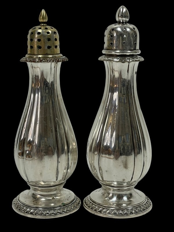 ANTIQUE TIFFANY & CO SALT AND PEPPER SHAKERS: ANTIQUE 1890'S TIFFANY & CO SALT AND PEPPER SHAKERS -SILVER SOLDERED EP -VERY GOOD PRE OWNED CONDITION -DP41824ST Bidders may pick up their items from the auction-house or have their items ship