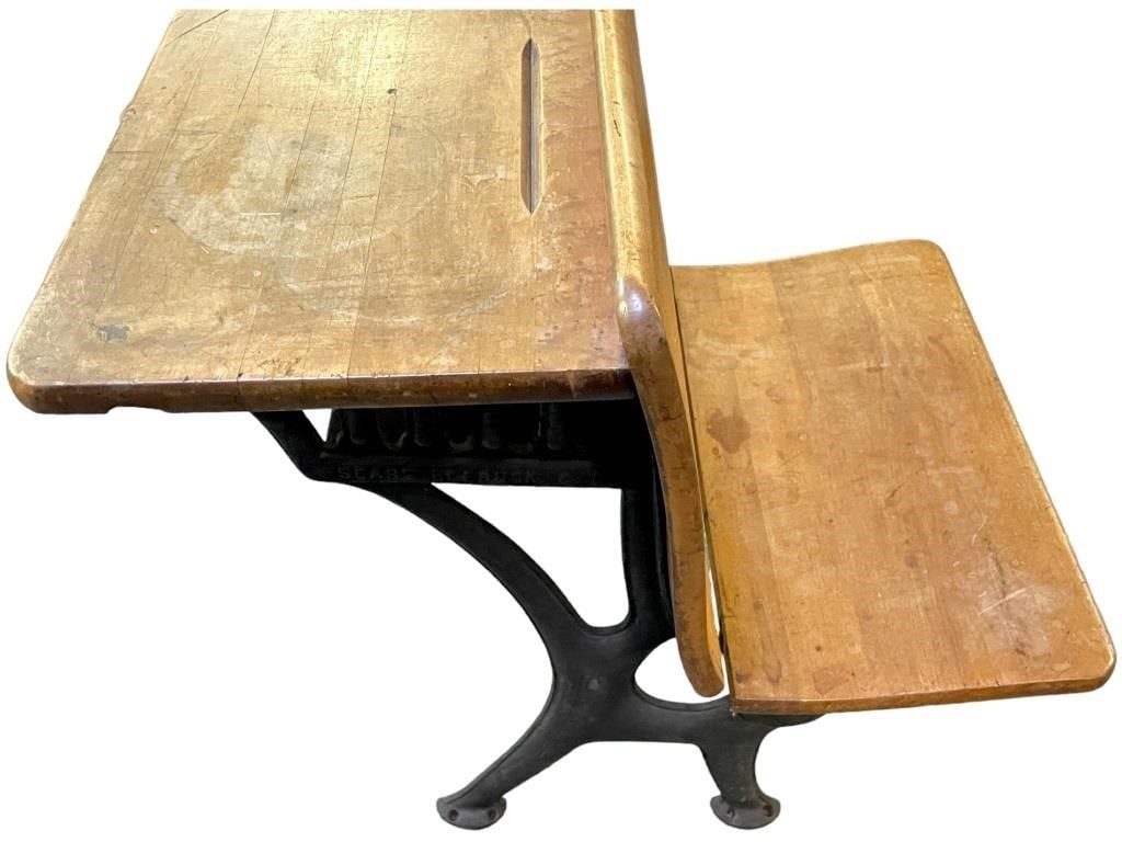 ANTIQUE SEARS CAST IORN WOODEN SCHOOL DESK (1 of 6)