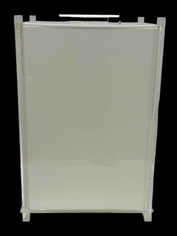 70'S LILLEO LUCITE AND ACRYLIC WASTE BASKET W LID: LILLIEO 1970'S LUCITE AND ACRYLIC WASTE BASKET W LID -20" X 13" X 10" APPROX -VERY GOOD PRE OWNED CONDITION -DP71924 Bidders may pick up their items from the auction-house or have their items s