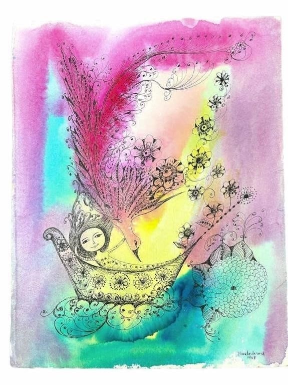 1968 ORIGINAL CLARA LEDESMA INK DRAWING ON PAPER (1 of 2)