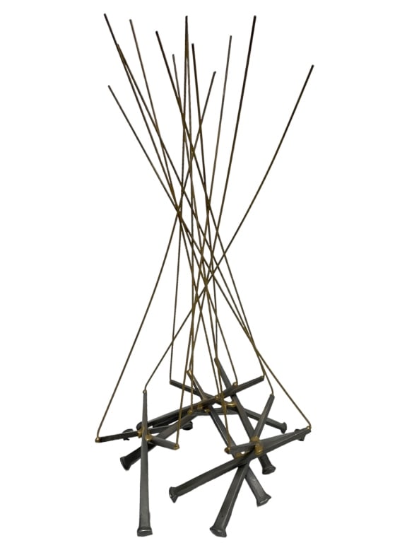 MODERN METAL JERE STYLE FIREPLACE SCULPTURE 21": MODERN METAL JERE STYLE FIREPLACE SCULPTURE | CAMPFIRE -21" X 10"APPROX -VERY GOOD PRE OWNED CONDITION -DP71724 Bidders may pick up their items from the auction-house or have their items shippe