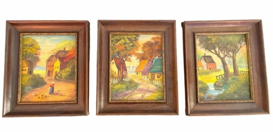 SET OF 3  CARL ROTH OIL PAINTINGS 6.5" (1 of 2)