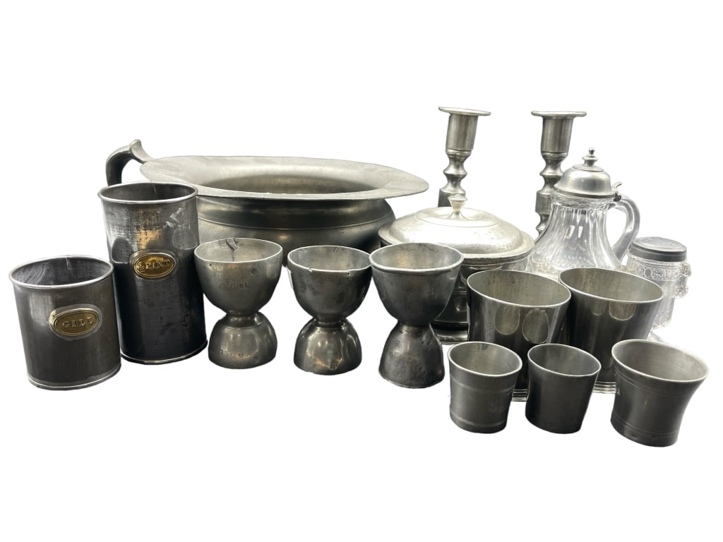 VTG PEWTER LOT OF 16 PIECES: VTG PEWTER LOT OF 16 PIECES -ITEM CONDITION PRE-OWNED GOOD -SEE ALL IMAGES -MA071824