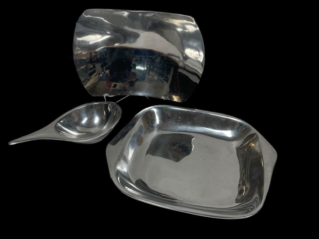 3 VINTAGE  NAMBE ABSTRACT SILVER ALLOY BOWLS 12" (1 of 9)