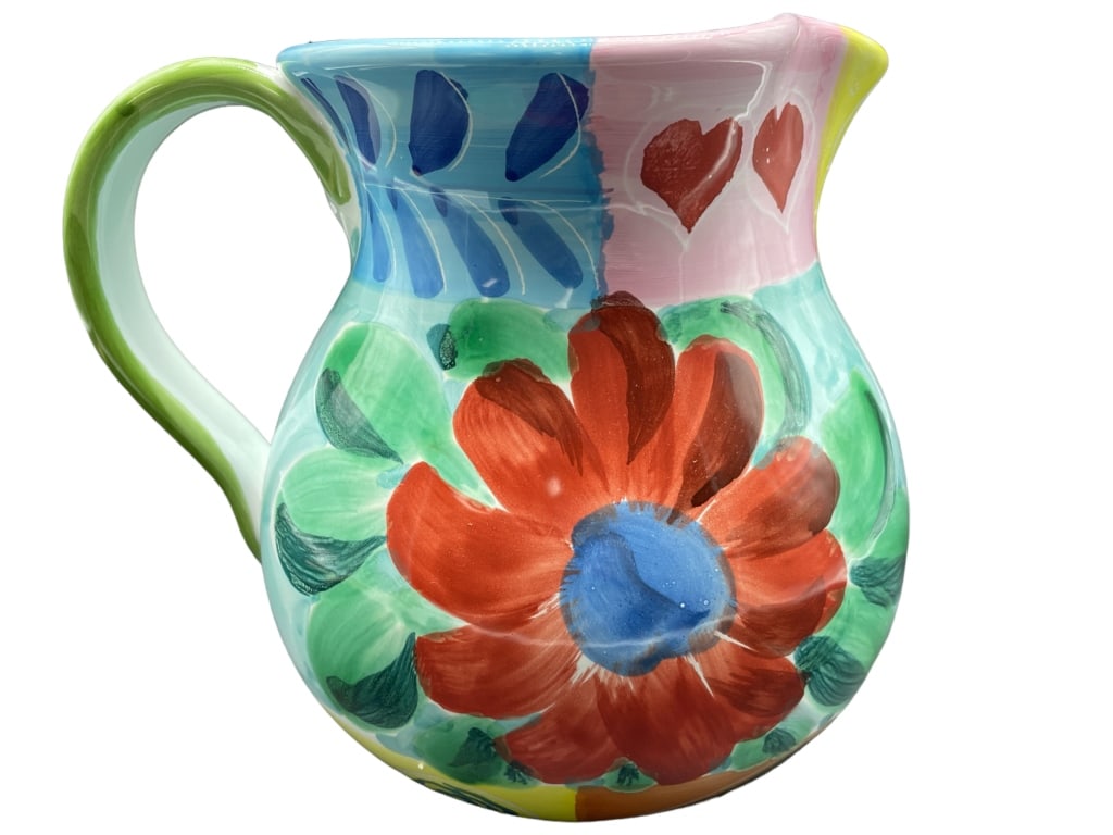 HAND PAINTED POTTERY PITCHER MADE IN ITALY (1 of 4)
