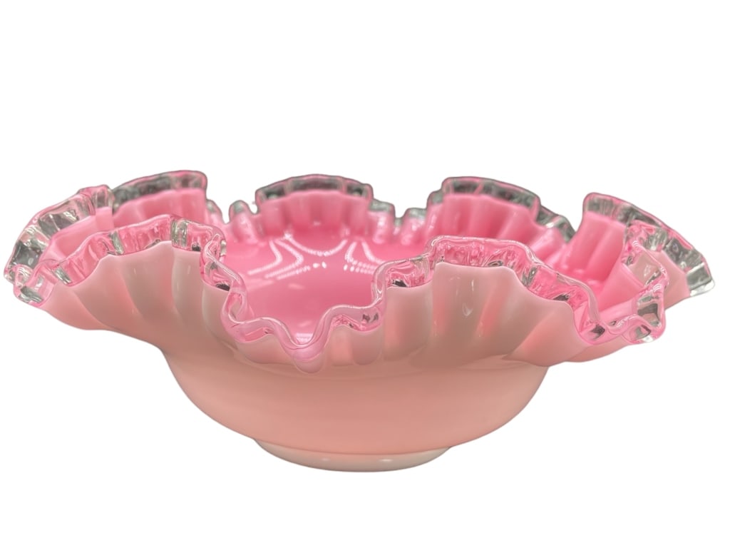 FENTON SILVER CRESTED MILK GLASS CANDY DISH 10.5" (1 of 5)