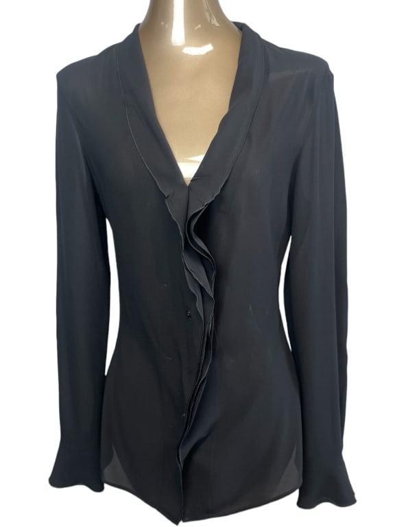 JIL SANDER BLACK SOLID LONG SLEEVE BLOUSE SZ 38 (1 of 4)