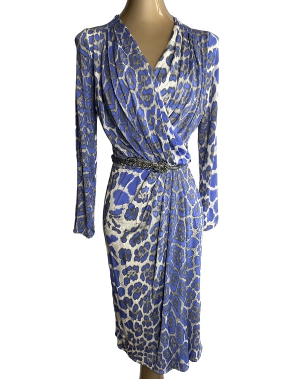 BLUMARINE BLUE LEOPARD PRINT DRESS NWT $970: BLUMARINE BLUE LEOPARD PRINT DRESS NWT $970 -SZ 38 -NEW CONDITION WITH TAGS Bidders may pick up their items from the auction-house or have their items shipped. Some items qualify for in-house s