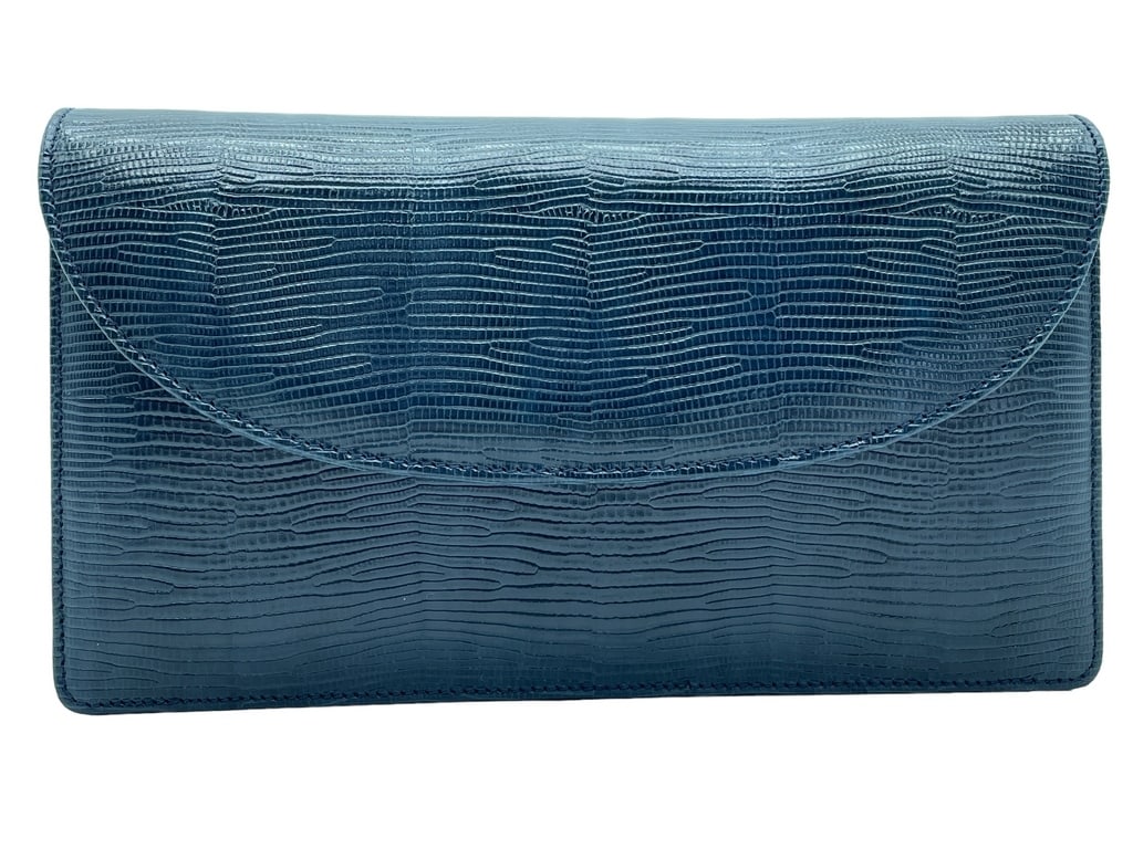 NEW LALO NAVY BLUE ITALIAN IGUANA PRINT EVENING CL (1 of 8)