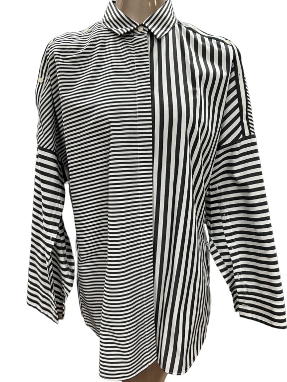 AKRIS PUNTO STRIPED COTTON BLOUSE SZ 10 (1 of 5)