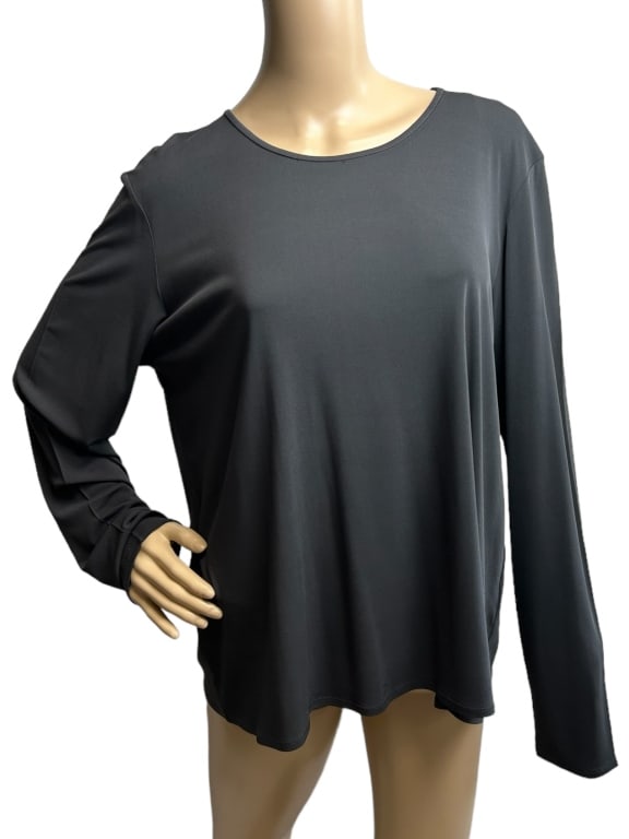 EILEEN FISHER GREY LONG SLEEVE 100% SILK BLOUSE (1 of 5)