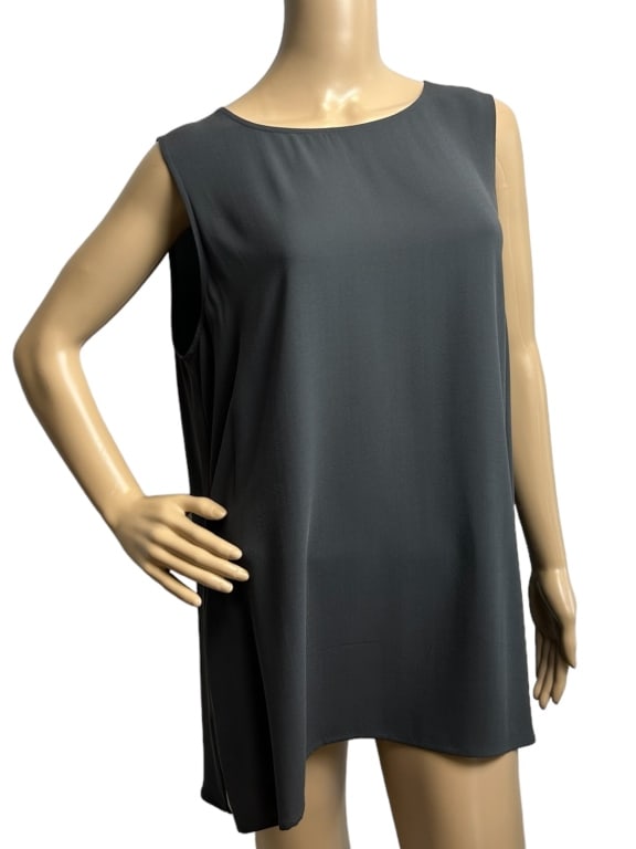 WOMENS 100% SILK GREY  TOP SZ L (1 of 4)