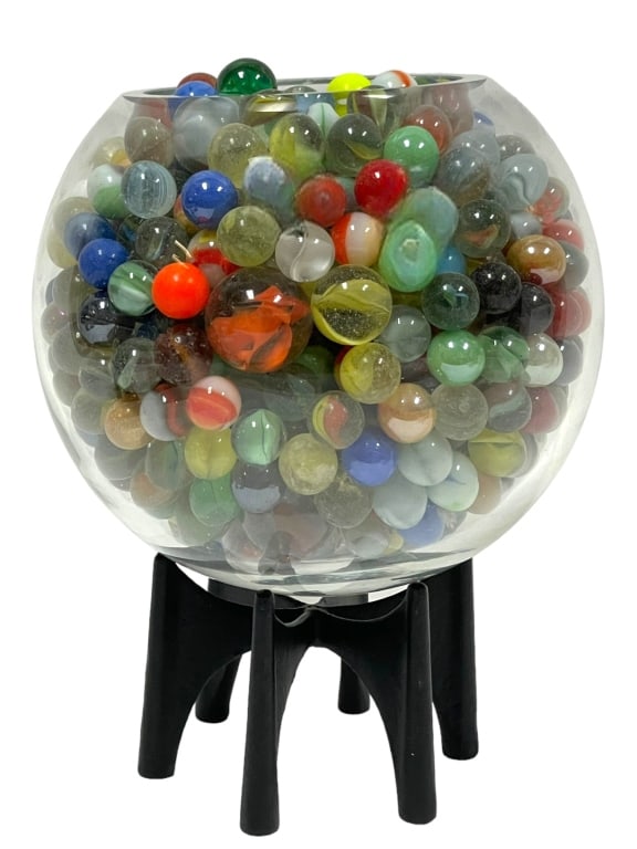 MID CENTURY MARBLES IN GLASS SPHERE 9" (1 of 4)