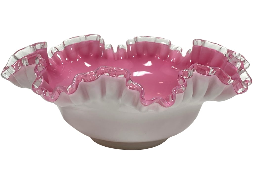 FENTON STYLE PEACH CREST PINK CASE BOWL 10" (1 of 10)
