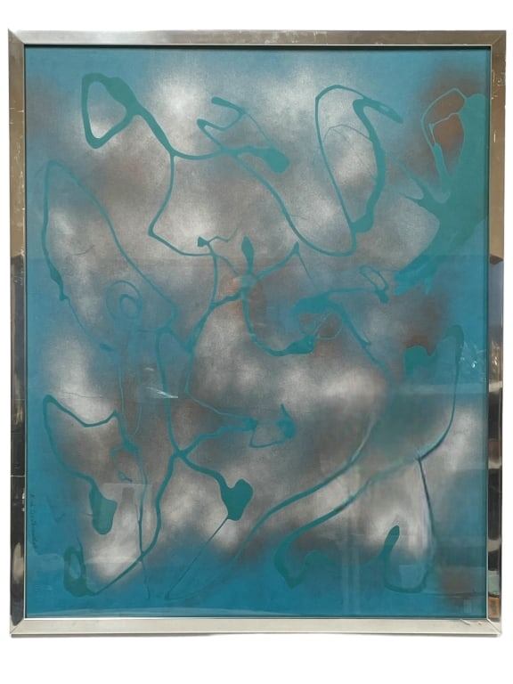 RUTH LEE LEVENTHAL MODERN ABSTRACT PAINTING: RUTH LEE LEVENTHAL MODERN ABSTRACT PAINTING -27" X 33" APPROX -GOOD PRE OWNED CONDITION, MINOR WEAR TO FRAME -DP72524 Bidders may pick up their items from the auction-house or have their items 