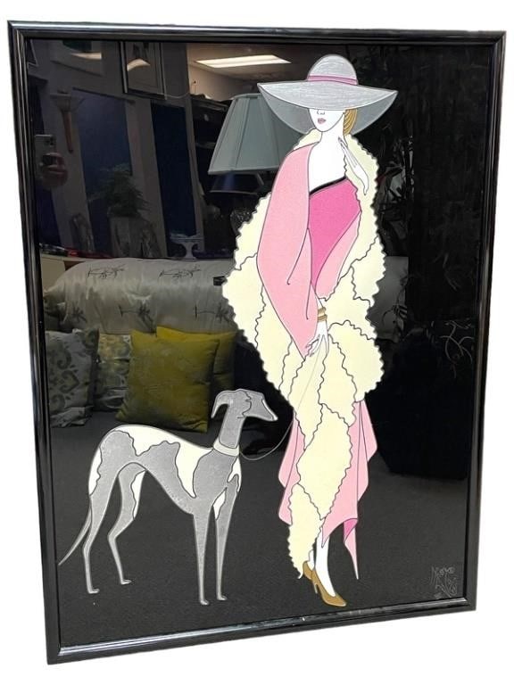FARA ZAREEY ART DECO LADY W DOG LUCITE ART 50" (1 of 4)