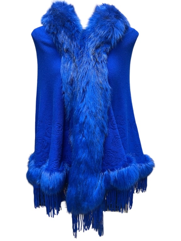 HOODED BLUE FAUX FUR CAPE WRAP (1 of 3)