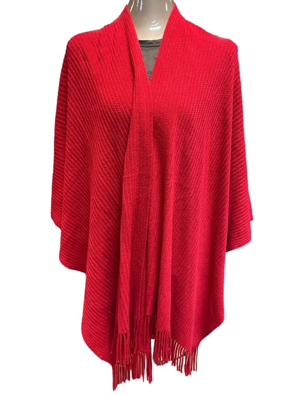 CEJON BONE RED CAPRE SHAWL WRAP: CEJON BONE KNITTED SWEATER SHRUG -ITEM CONDITION VERY GOOD -SIZE FITS ALL -MA072324