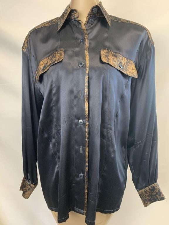 VINTAGE ESCADA BLACK SILK BLOUSE, SIZE 38 (1 of 4)