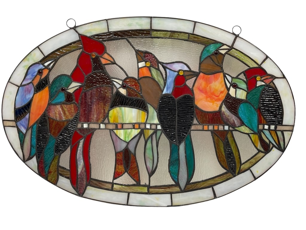 MULTICOLOR BIRD STAINED GLASS WINDOW PANEL (1 of 3)