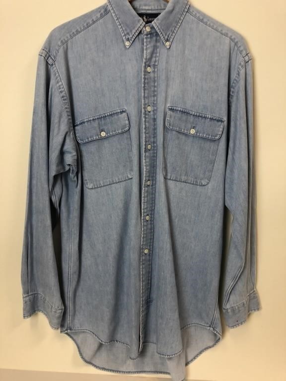 POLO RALPH LAUREN VINTAGE BLUE DENIM JEAN SHIRT: 90'S POLO RALPH LAUREN VINTAGE BLUE DENIM JEAN SHIRT SIZE M -VERY GOOD VINTAGE CONDITION GENTLY WORN -MA080224