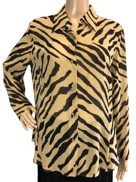 ANNE KLEIN TIGER PRINT SILK BLOUSE SZ 10 (1 of 4)