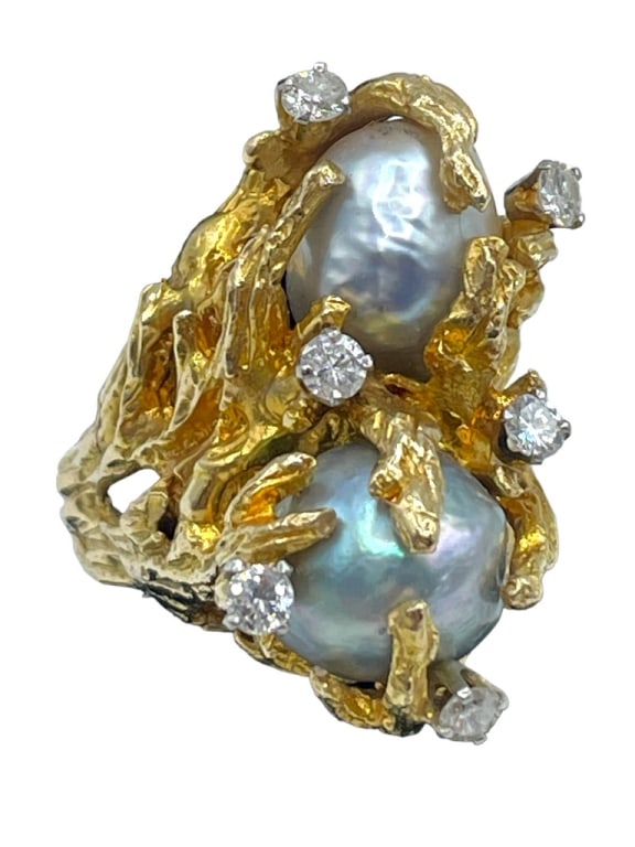 VTG 14K BAROQUE PEARL AND DIAMOND COCKTAIL  RING (1 of 9)