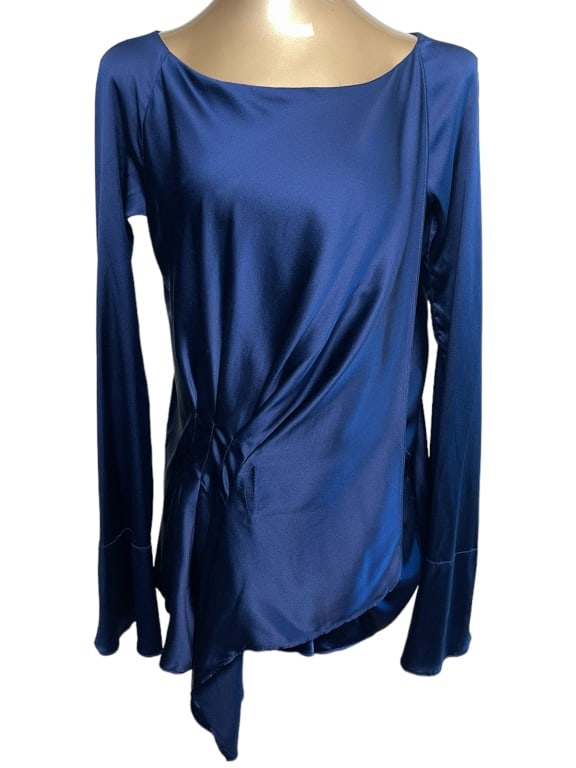 DONNA KARAN NEW YORK BLUE SATIN TOP (1 of 5)