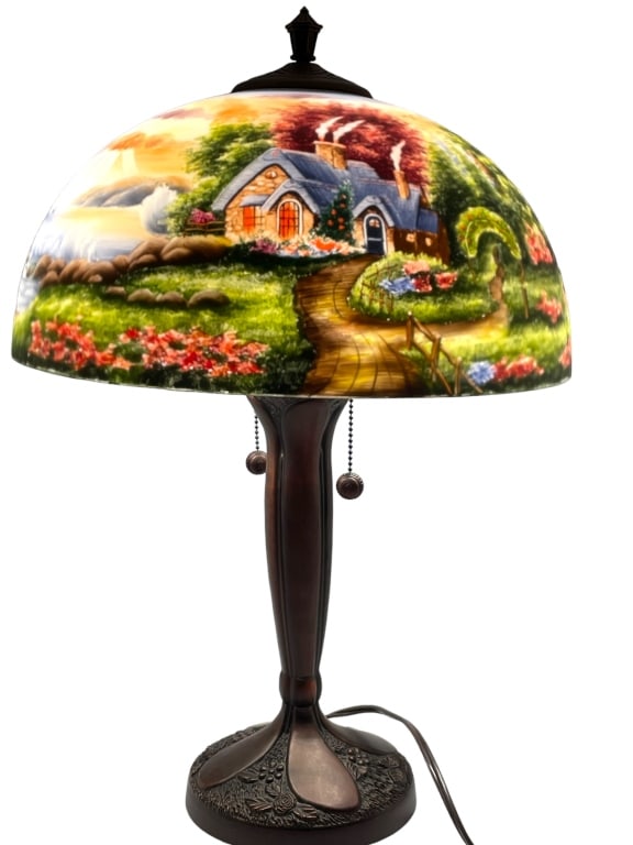 KINKADE PATINATED METAL LAMP W REVERSE PAINT SHADE (1 of 7)