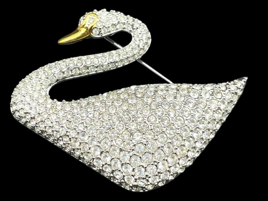 SWAROVSKI SWAN LOGO PAVE PIN BROOCH 2" (1 of 6)