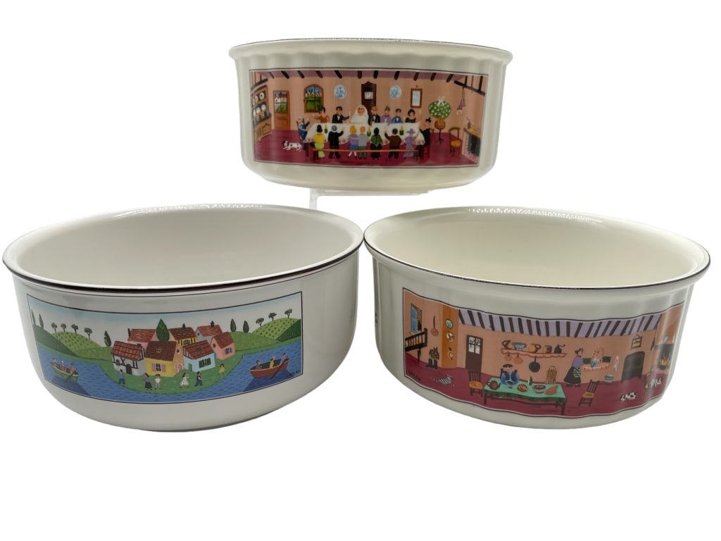 VILLEROY & BOCH DESIGN NASERVING BOWLS (3): VILLEROY & BOCH DESIGN NAIF BOWL SET (3) -VERY GOOD PRE-OWNED -MA081424 Bidders may pick up their items from the auction-house or have their items shipped. Some items qualify for in-house shipp