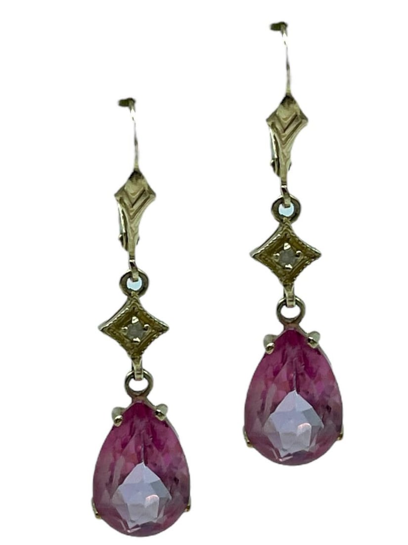 14K YELLOW GOLD ROSE QUARTZ DIAMOND EARRINGS (1 of 7)