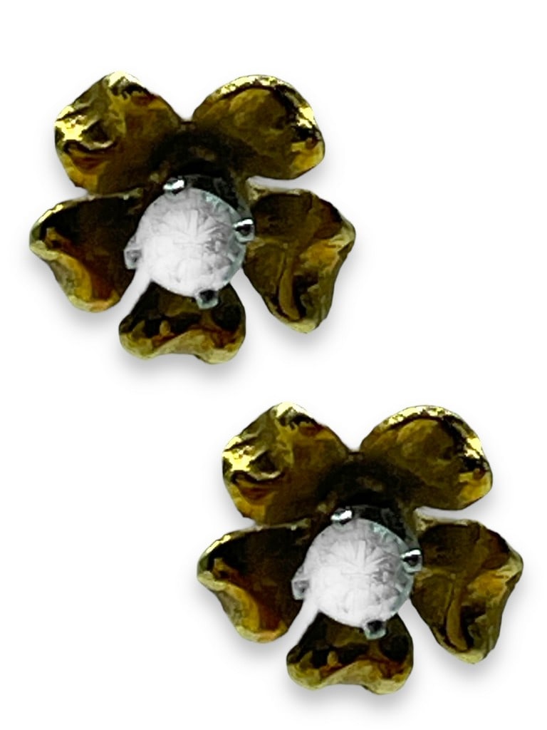 14K GOLD & DIAMOND FLOWER EARRINGS .30 CT (1 of 7)
