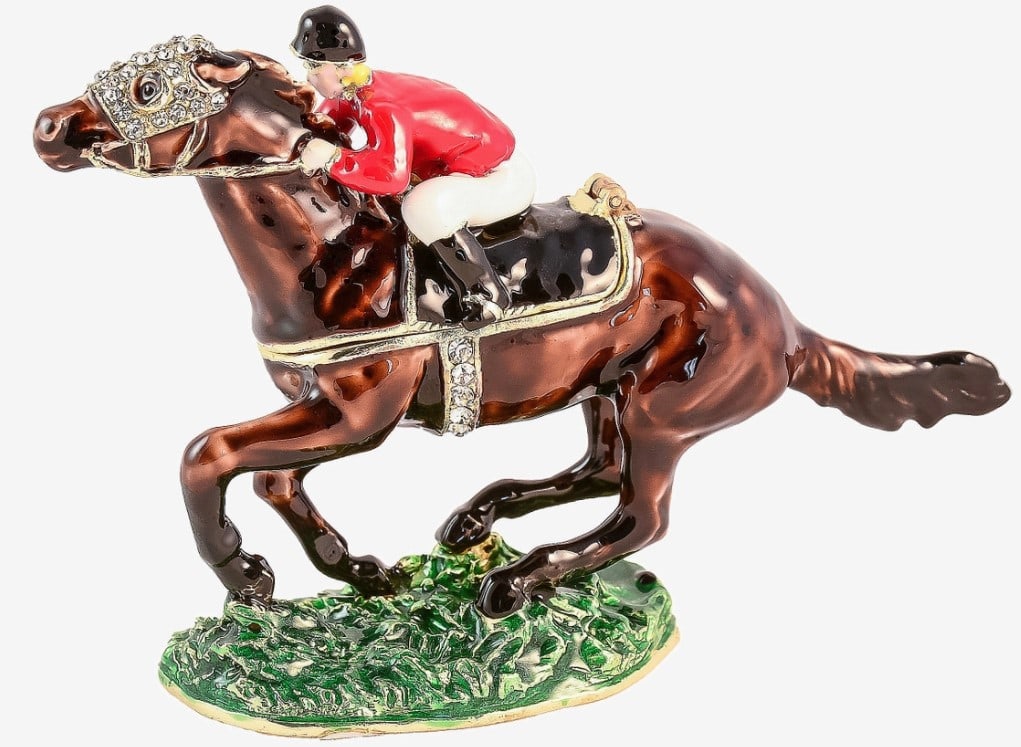 JAY STRONGWATER JOCKEY HORSE TRINKET BOX NIB: JAY STRONGWATER STYLE JOCKEY HORSE TRINKET BOX NIB --SWAROVSKI CRYSTALS AND ENAMEL -NEW IN BOX