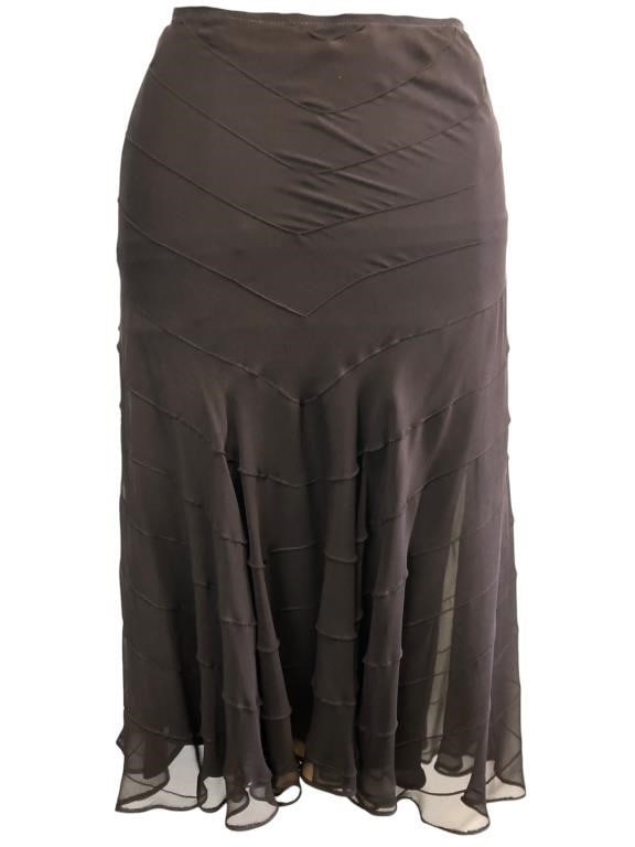RALPH LAUREN DARK BROWN RUFFLED SILK SKIRT (1 of 5)
