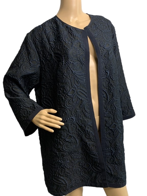 LES COPAINS NAVY AND BLACK BROCADE JACKET SIZE 46 (1 of 5)
