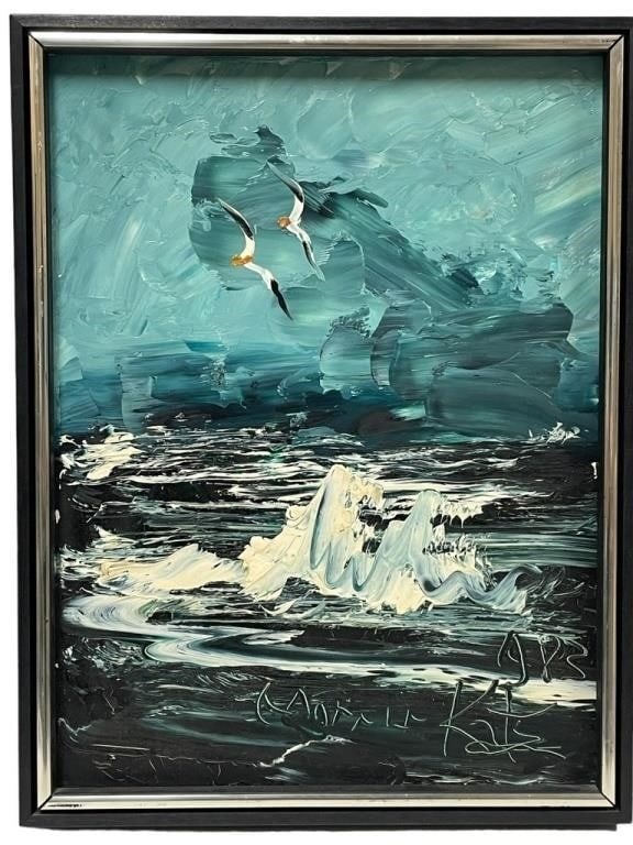 MORRIS KATZ COASTAL OIL PAINTING 17" (1 of 4)