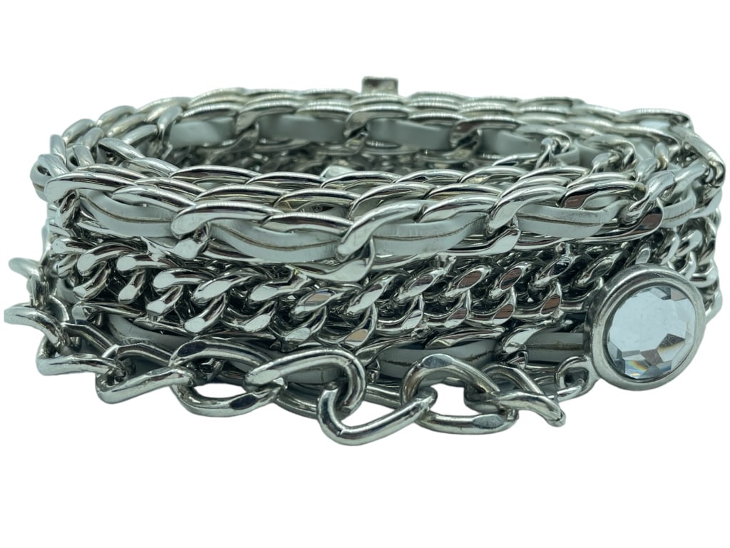 WHITE/SILVER ROPE CHAIN BELT SZ 45": WHITE/SILVER ROPE CHAIN BELT SZ 45" -SIZE 45" X 1" APPROX -VERY GOOD PRE-OWNED