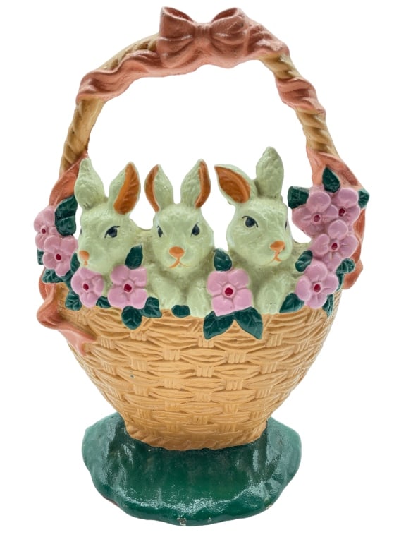 HAND PAINTED EASTER BASKET DOOR STOP 10": HAND PAINTED EASTER BASKET DOOR STOP 10" -VERY GOOD PRE-OWNED -MA080824