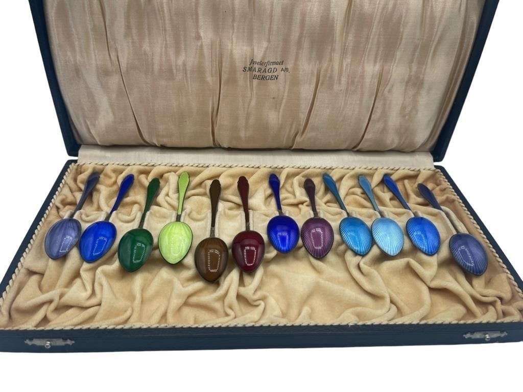 VTG DANISH STERLING ENAMEL COFFEE SPOON SET (1 of 5)