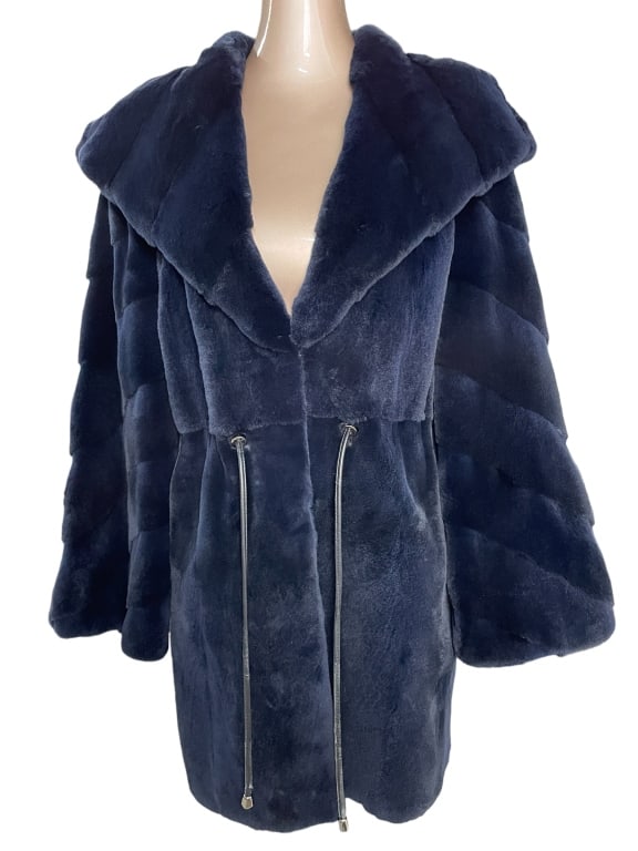 ZANDRA RHODES NAVY FAUX FUR JACKET SZ M (1 of 7)