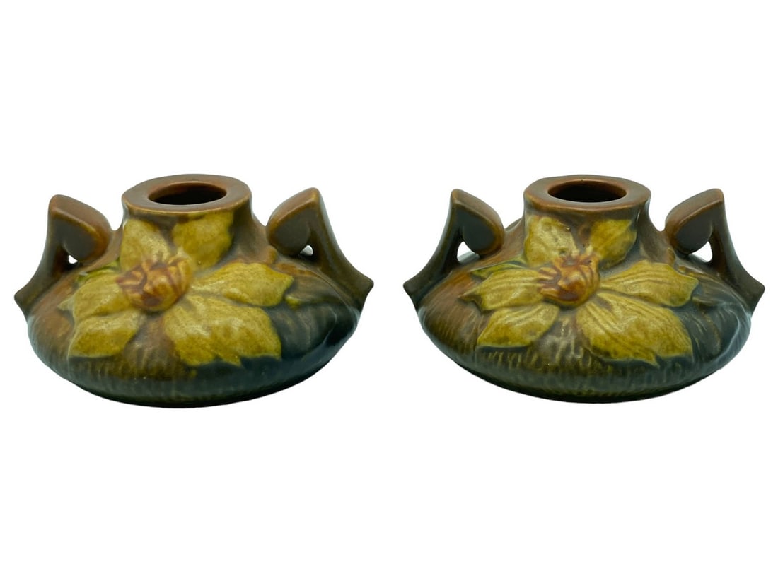 PAIR OF ROSEVILLE CERAMIC POTTERY CANDLEHOLDERS (1 of 7)