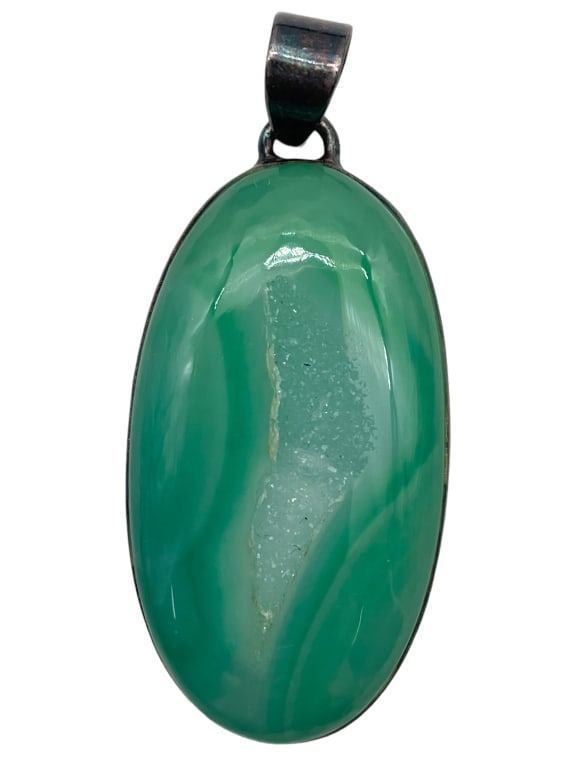 GREEN AGATE PENDANT STERLING SILVER 2.25" (1 of 4)