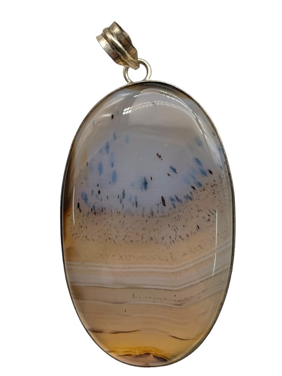 TRI COLORED DENDRITIC AGATE PENDANT STERLING 3.25" (1 of 4)
