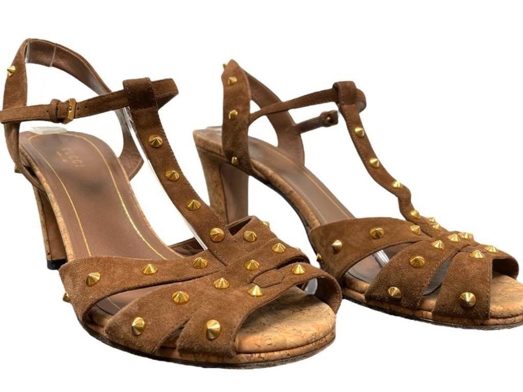 GUCCI WOMEN'S CORK BOTTOM STUDDED HEELS (1 of 10)