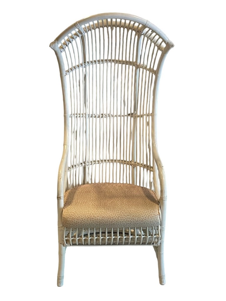 WILLOW AND REED BAMBOO RATTAN CANOPY CHAIR: MID MOD BAMBOO RATTAN CANOPY CHAIR BY HENRY OLKO FOR WILLOW AND REED -59" X 24" X 24" APPROX -VERY GOOD PRE OWNED CONDITION -DP9924 Bidders may pick up their items from the auction-house or hav