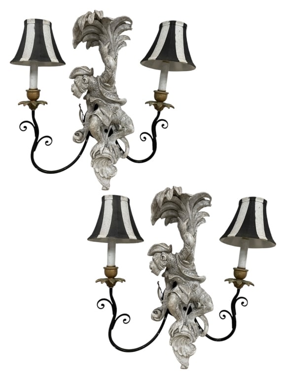 PAIR OF SINGERIE MONKEY WALL SCONCE LIGHTS (1 of 8)